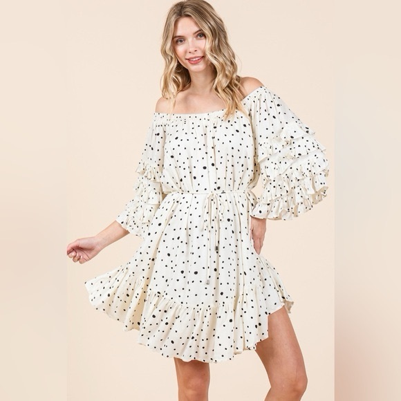 Vici Off The Shoulder Dotted Ruffle Detail Mini Dress - Picture 4 of 10
